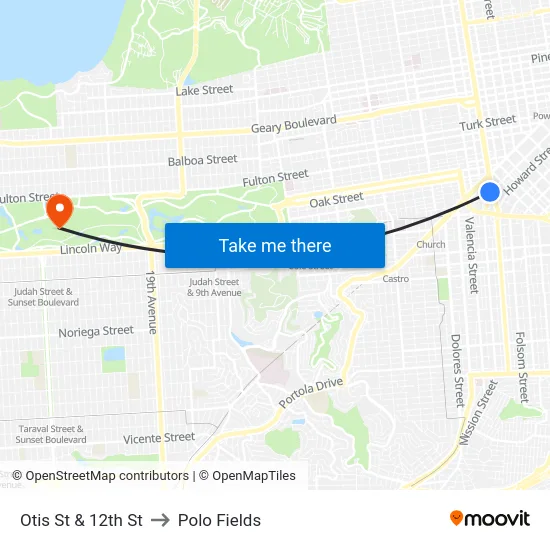 Otis St & 12th St to Polo Fields map