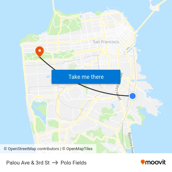 Palou Ave & 3rd St to Polo Fields map