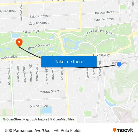 500 Parnassus Ave/Ucsf to Polo Fields map