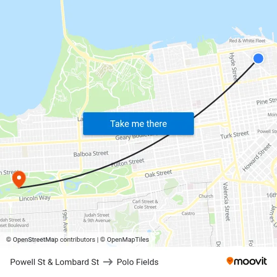 Powell St & Lombard St to Polo Fields map