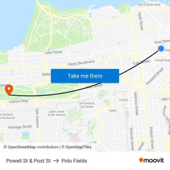 Powell St & Post St to Polo Fields map