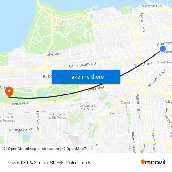 Powell St & Sutter St to Polo Fields map