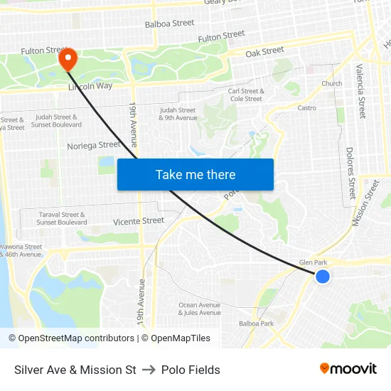 Silver Ave & Mission St to Polo Fields map