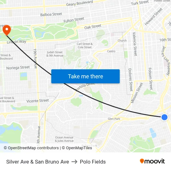 Silver Ave & San Bruno Ave to Polo Fields map