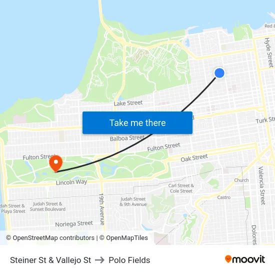 Steiner St & Vallejo St to Polo Fields map
