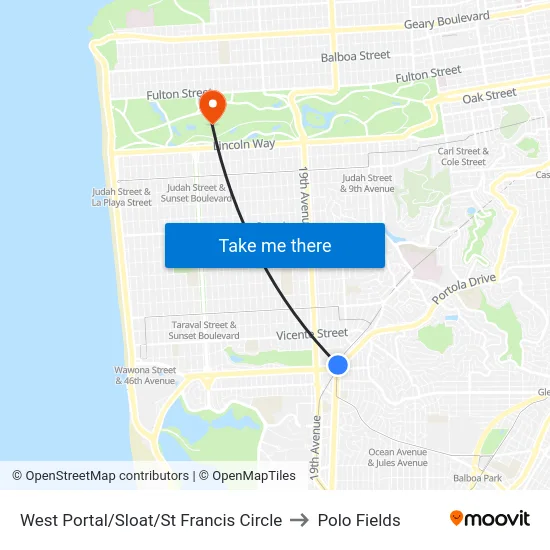 West Portal/Sloat/St Francis Circle to Polo Fields map