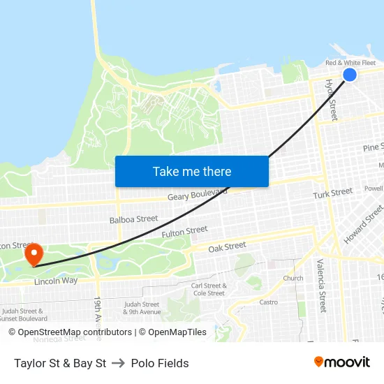 Taylor St & Bay St to Polo Fields map