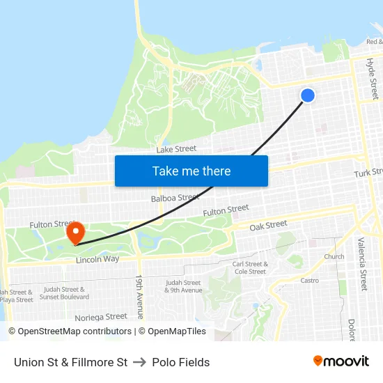 Union St & Fillmore St to Polo Fields map