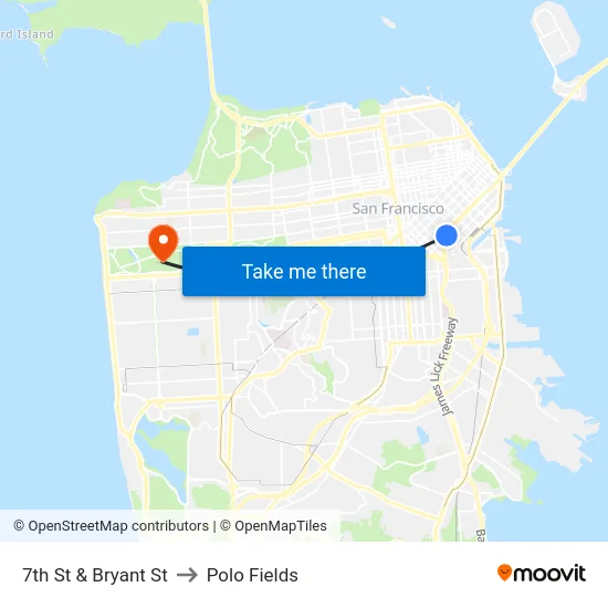 7th St & Bryant St to Polo Fields map