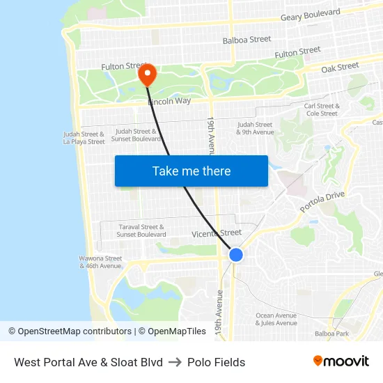 West Portal Ave & Sloat Blvd to Polo Fields map