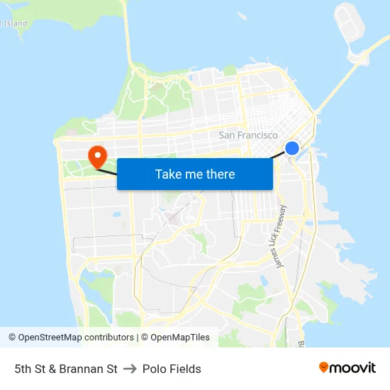 5th St & Brannan St to Polo Fields map
