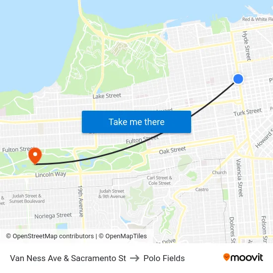 Van Ness Ave & Sacramento St to Polo Fields map