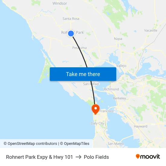 Rohnert Park Expy & Hwy 101 to Polo Fields map