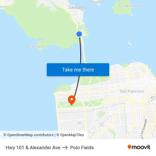 Hwy 101 & Alexander Ave to Polo Fields map