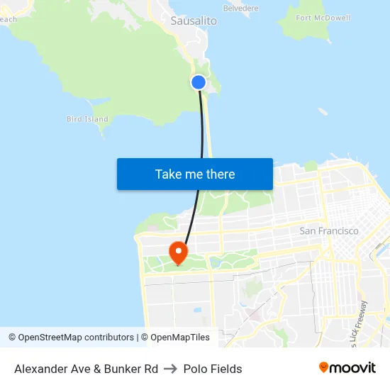 Alexander Ave & Bunker Rd to Polo Fields map