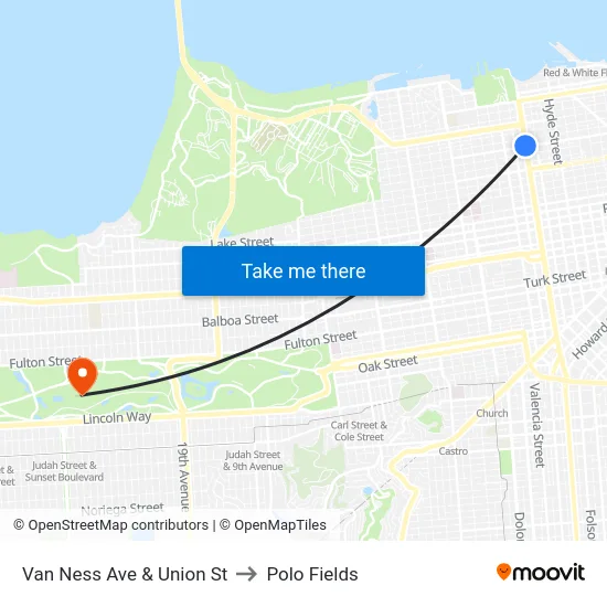 Van Ness Ave & Union St to Polo Fields map