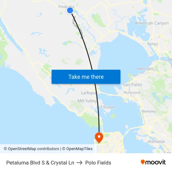Petaluma Blvd S & Crystal Ln to Polo Fields map