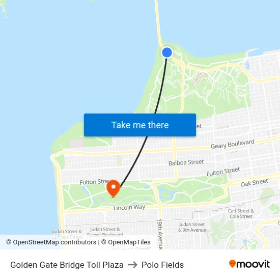 Golden Gate Bridge Toll Plaza to Polo Fields map