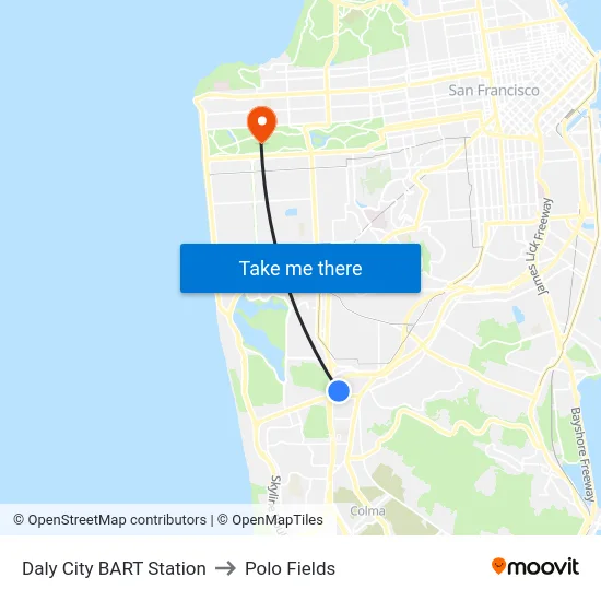 Daly City BART Station to Polo Fields map
