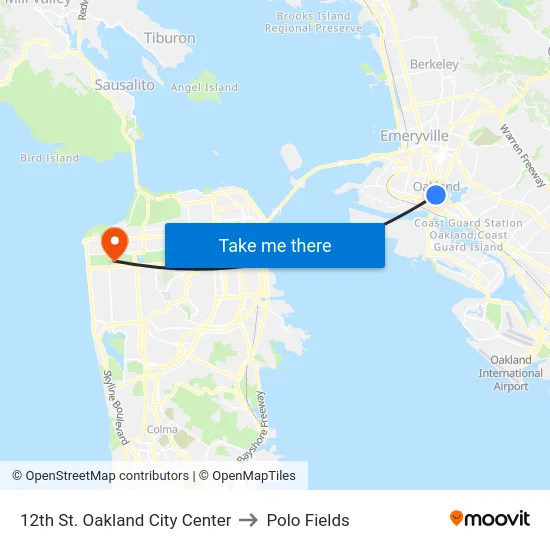 12th St. Oakland City Center to Polo Fields map