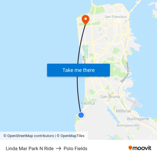Linda Mar Park N Ride to Polo Fields map