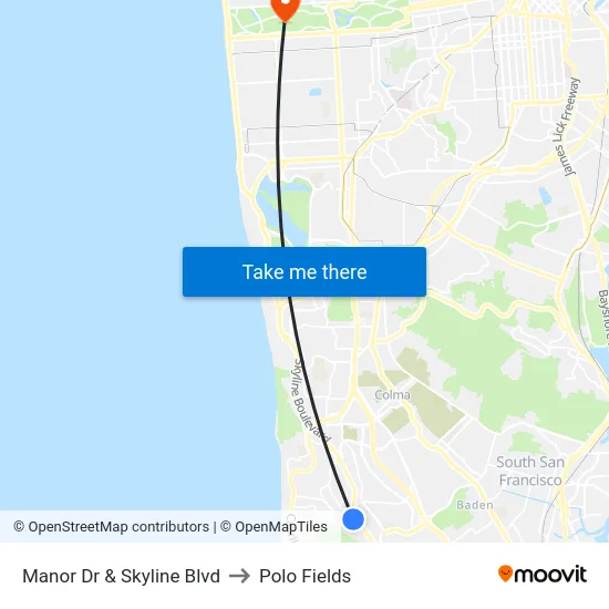 Manor Dr & Skyline Blvd to Polo Fields map