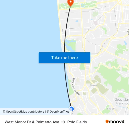 West Manor Dr & Palmetto Ave to Polo Fields map