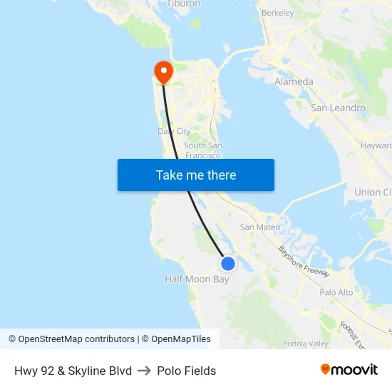 Hwy 92  & Skyline Blvd to Polo Fields map