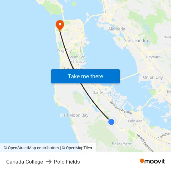 Canada College to Polo Fields map
