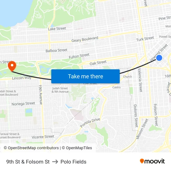 9th St & Folsom St to Polo Fields map