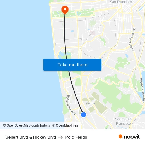 Gellert Blvd & Hickey Blvd to Polo Fields map