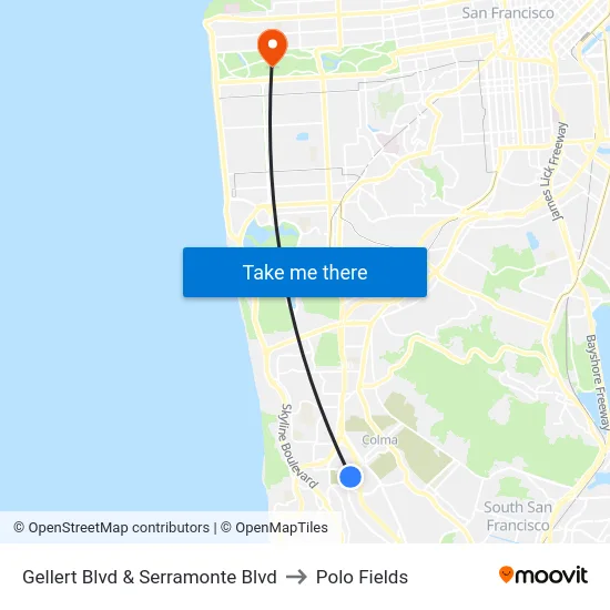 Gellert Blvd & Serramonte Blvd to Polo Fields map