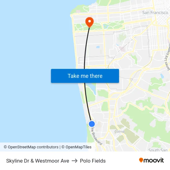 Skyline Dr & Westmoor Ave to Polo Fields map