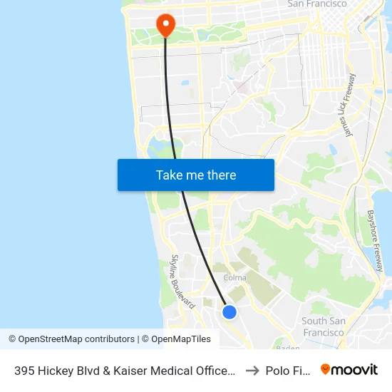 395 Hickey Blvd & Kaiser Medical Offices Driveway to Polo Fields map
