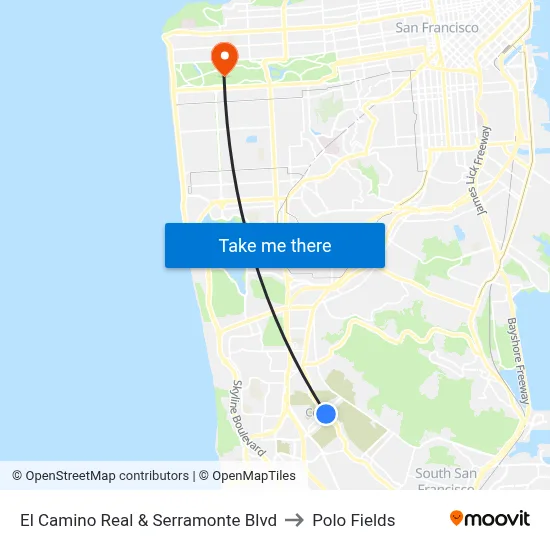 El Camino Real & Serramonte Blvd to Polo Fields map