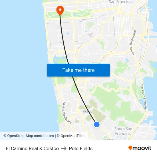 El Camino Real & Costco to Polo Fields map