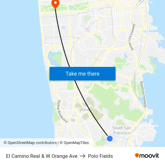 El Camino Real & W Orange Ave to Polo Fields map