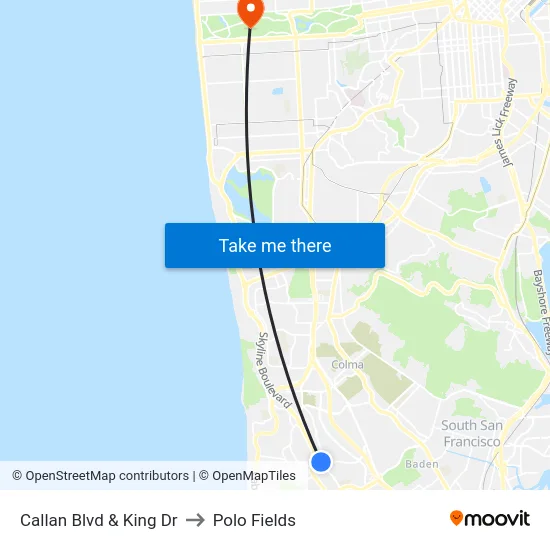 Callan Blvd & King Dr to Polo Fields map