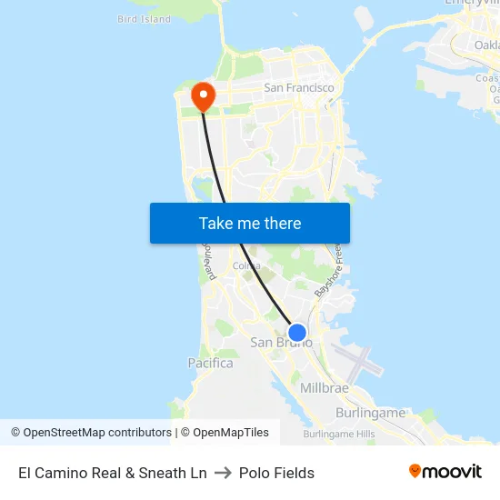 El Camino Real & Sneath Ln to Polo Fields map
