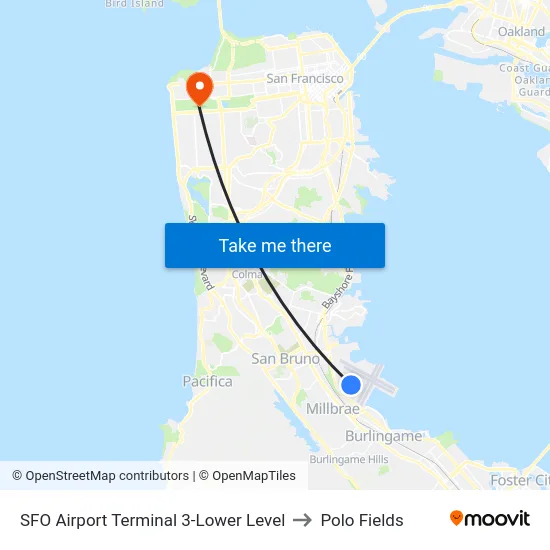 SFO Airport Terminal 3-Lower Level to Polo Fields map