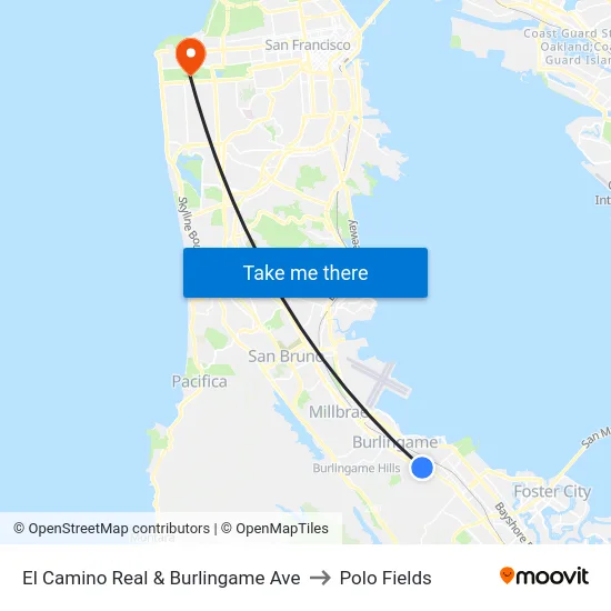 El Camino Real & Burlingame Ave to Polo Fields map