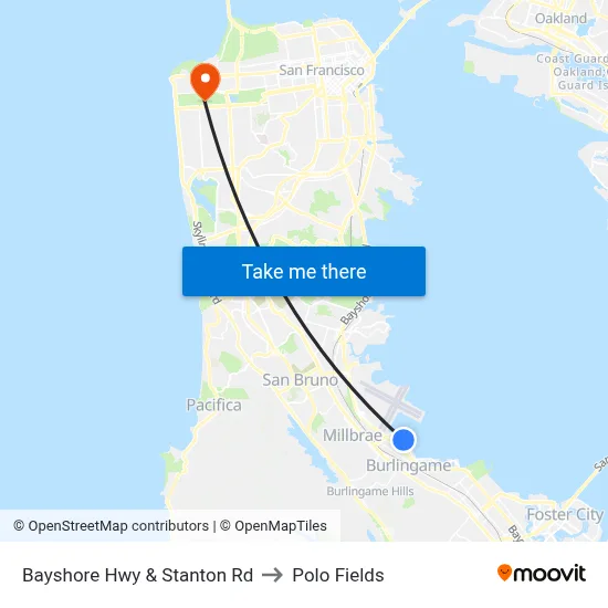 Bayshore Hwy & Stanton Rd to Polo Fields map