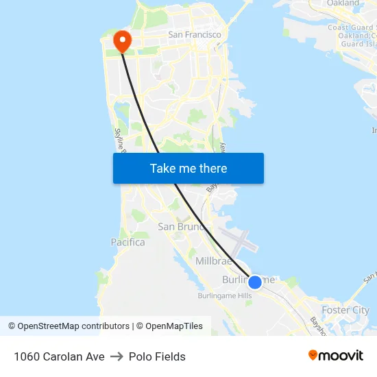 1060 Carolan Ave to Polo Fields map