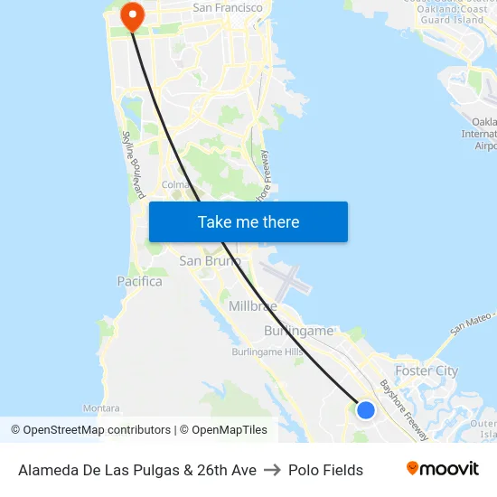 Alameda De Las Pulgas & 26th Ave to Polo Fields map