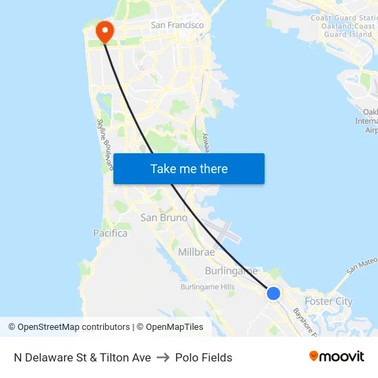 N Delaware St & Tilton Ave to Polo Fields map