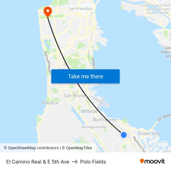 El Camino Real & E 5th Ave to Polo Fields map