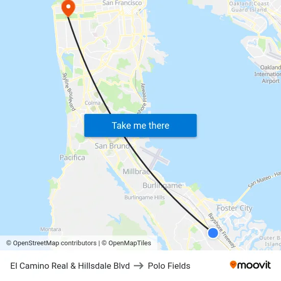 El Camino Real & Hillsdale Blvd to Polo Fields map