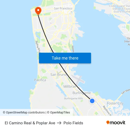 El Camino Real & Poplar Ave to Polo Fields map