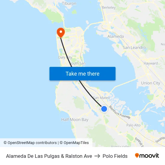 Alameda De Las Pulgas & Ralston Ave to Polo Fields map
