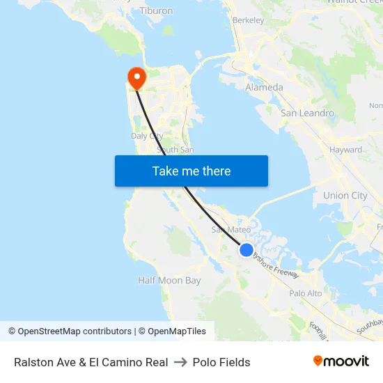 Ralston Ave & El Camino Real to Polo Fields map